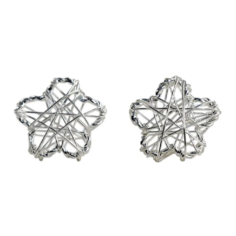 Speckled finish earrings-Handmade Flower Wrap Sterling Silver Earrings (Thailand) - 0.4L*0.4W