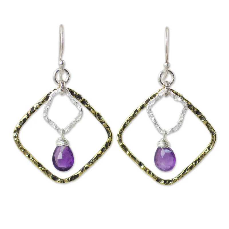 Delicate swirl earrings-Handmade Gold Overlay 'Dichotomy' Amethyst Earrings (Thailand)