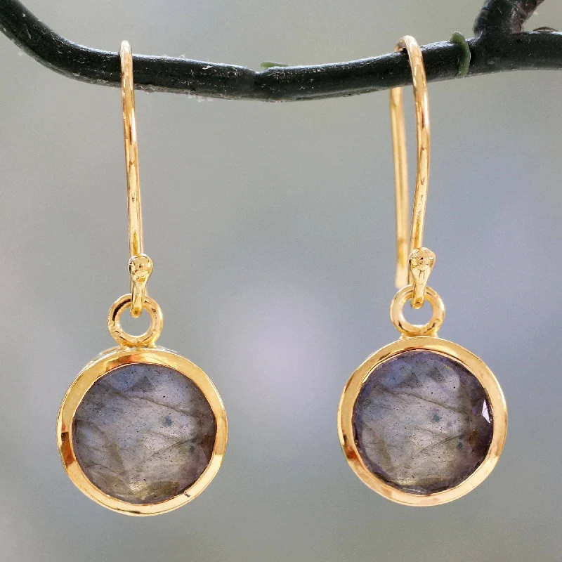 Tin alloy earrings-Handmade Gold Overlay 'Elite Discretion' Labradorite Earrings (India) - Purple - 1.3*0.4