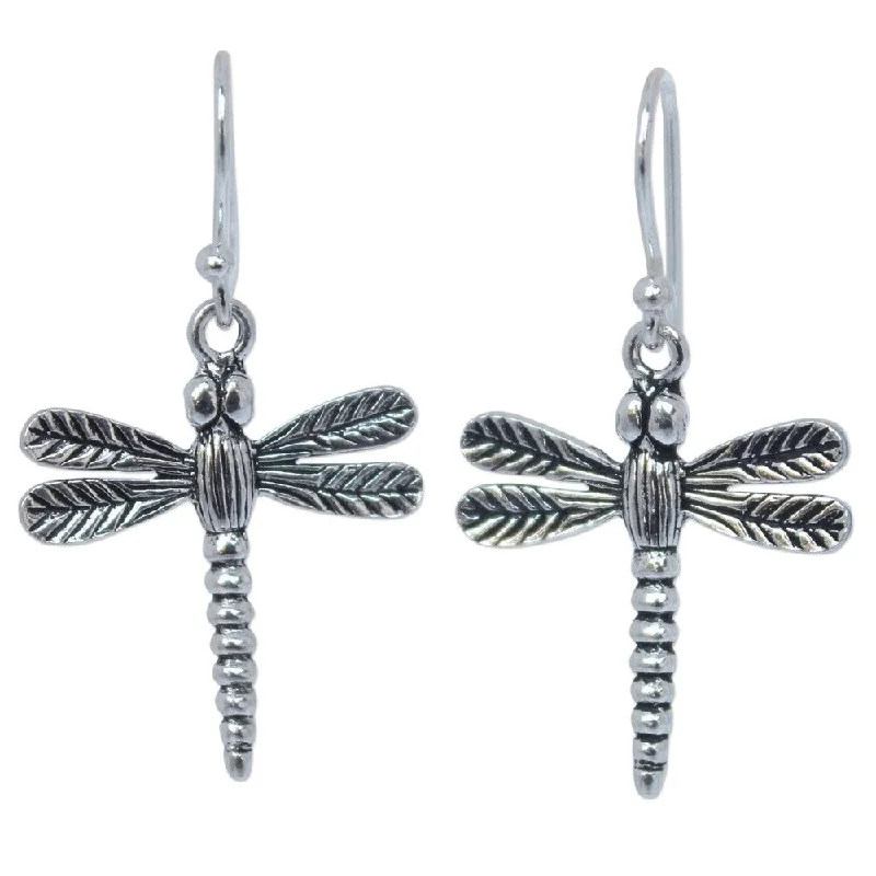 Maple wood earrings-Handmade Mekong Dragonflies Sterling Silver Dangle Earrings (Thailand)