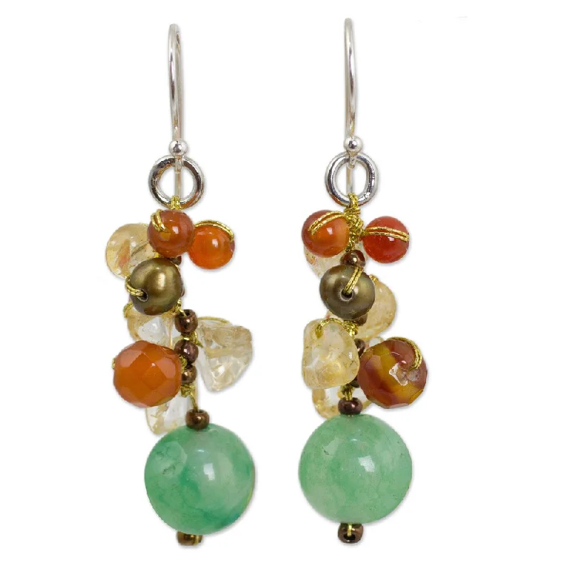 Luminous set earrings-Handmade Pearl Carnelian 'Lemon Lime' Cluster Earrings (Thailand)