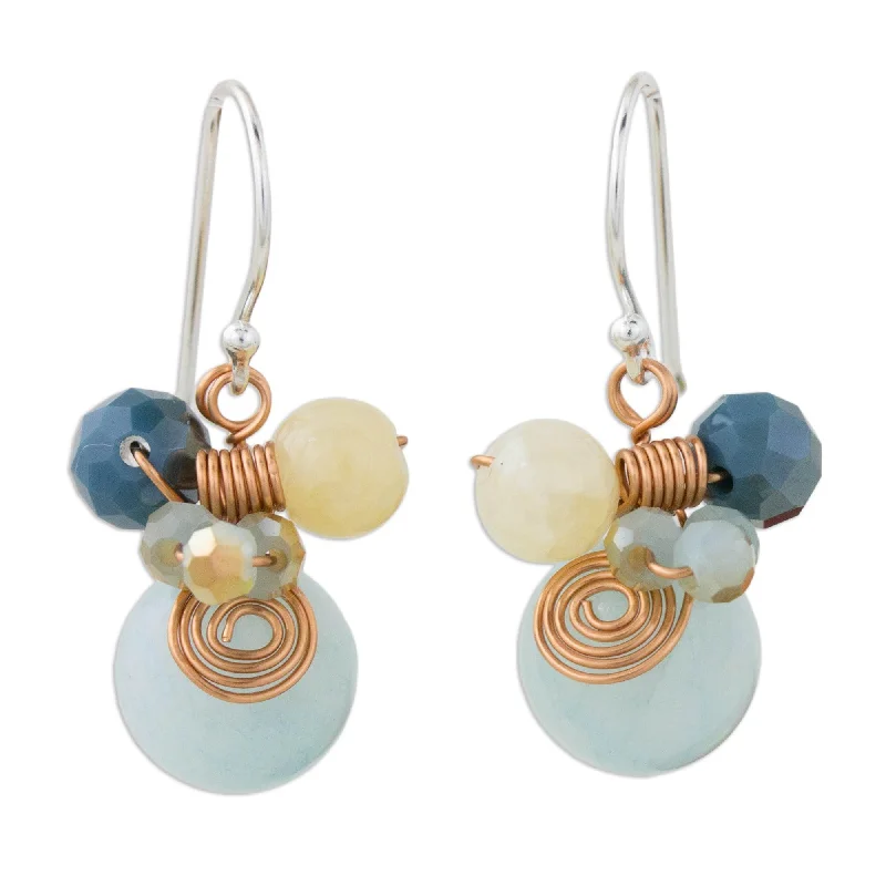 Linked stone earrings-Handmade Quartz Dangle Earrings, 'Blue Bubbles' (Thailand) - 1.2*0.6