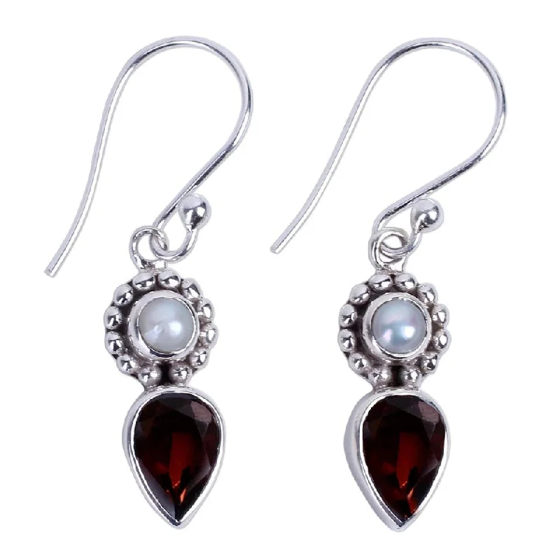 Vortex twist earrings-Handmade Scarlet Tear Cultured Pearl Garnet Earrings (India) - Silver - 0.4*0.3