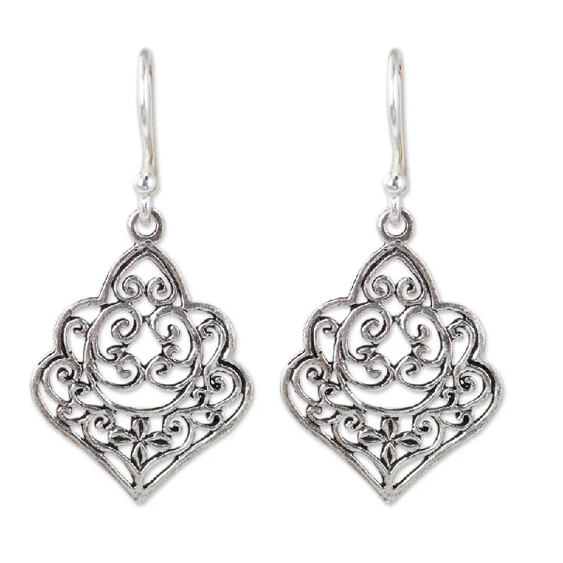 Edge gem earrings-Handmade Sterling Silver 'Arabesque' Earrings (Thailand)