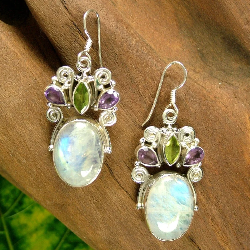 Pierced vent earrings-Handmade Sterling Silver 'Aura' Multi-gemstone Earrings (India)