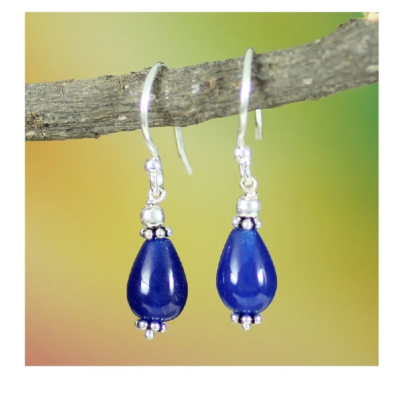 Antler curve earrings-Handmade Sterling Silver 'Blue Dewdrop' Blue Chalcedony Earrings (India) - 1.2*0.3