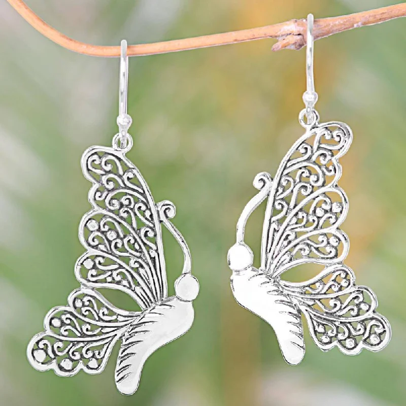 Old stone earrings-Handmade Sterling Silver 'Bright Bali Butterfly' Earrings (Indonesia) - 2L*0.7W