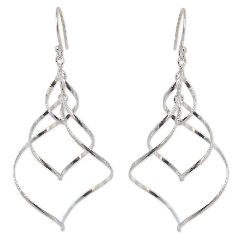 Lattice grid earrings-Handmade Sterling Silver 'Chiang Mai Chimes' Earrings (Thailand)