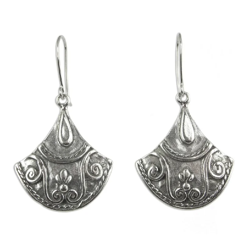 Zenith stud earrings-Handmade Sterling Silver 'Colonial Fan' Earrings (Mexico)