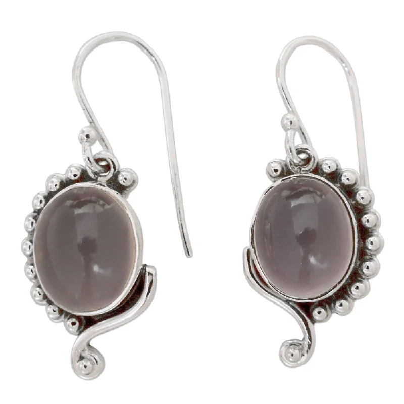 Brushed emerald earrings-Handmade Sterling Silver Delhi Romance Rose Quartz Dangle Earrings (India)