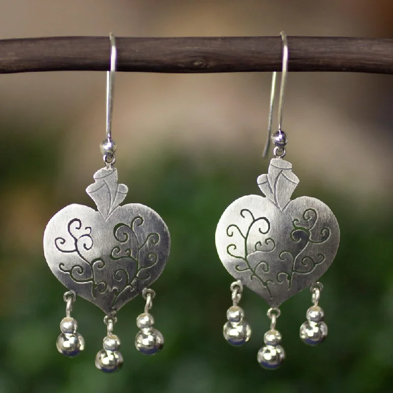 Scored groove earrings-Handmade Sterling Silver 'Depth of Heart' Earrings (Mexico)