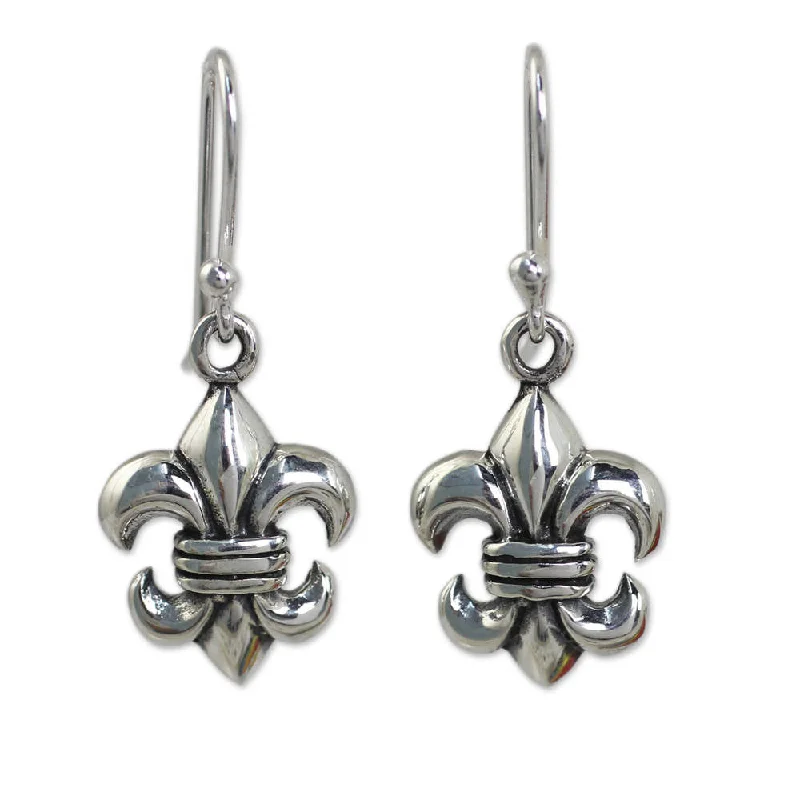 Wave ridge earrings-Handmade Sterling Silver 'Fleur-de-lis' Earrings (Thailand)