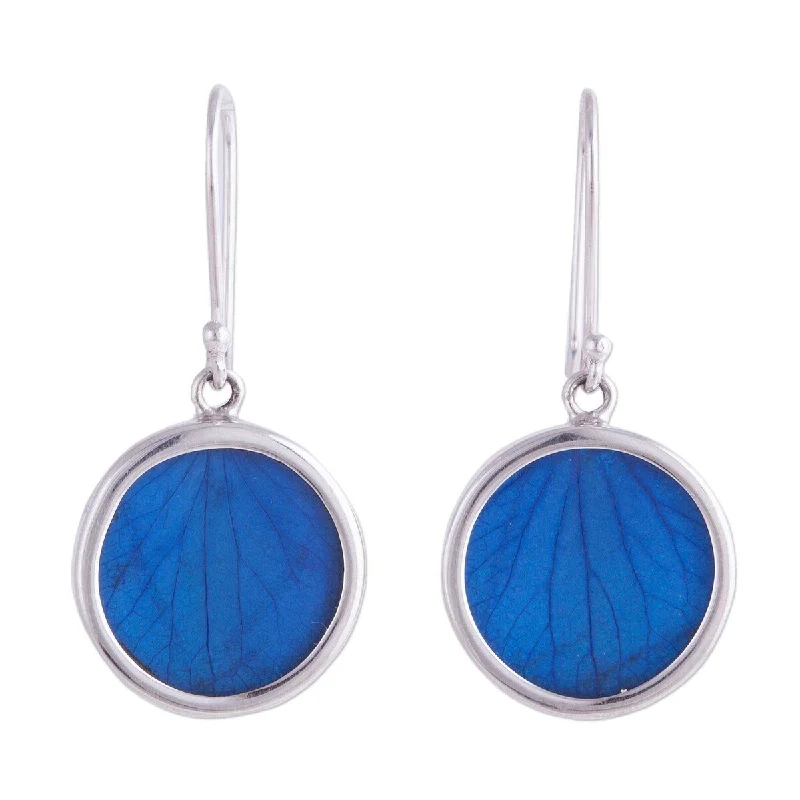 Tulip cluster earrings-Handmade Sterling Silver Hydrangea Leaf 'Blue Eden' Earrings (Peru) - 1.5*0.7