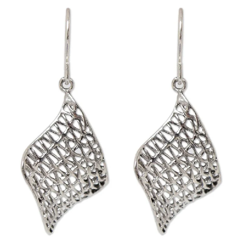 Scored groove earrings-Handmade Sterling Silver 'Love Net' Earrings (Thailand)