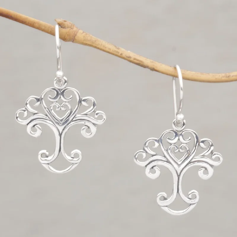 Vortex twist earrings-Handmade Sterling Silver 'Loving Tree' Earrings (Indonesia)