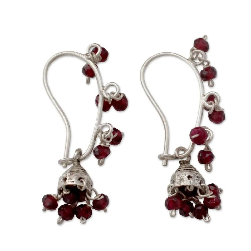 Tattered rim earrings-Handmade Sterling Silver 'Music' Garnet Earrings (India)