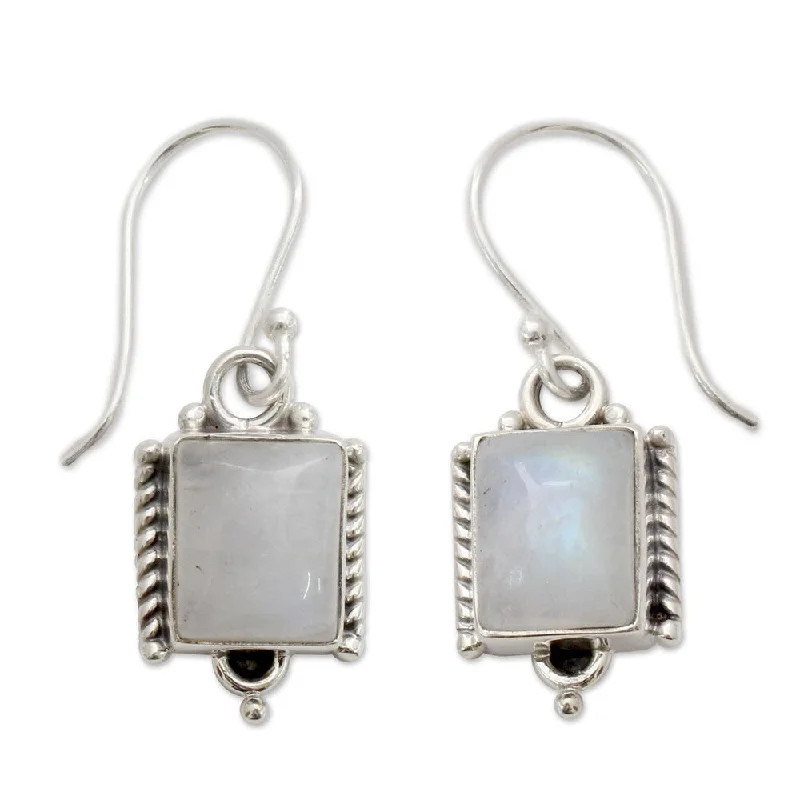 Sixteen-stone earrings-Handmade Sterling Silver 'Mystic Sky' Moonstone Earrings (India)