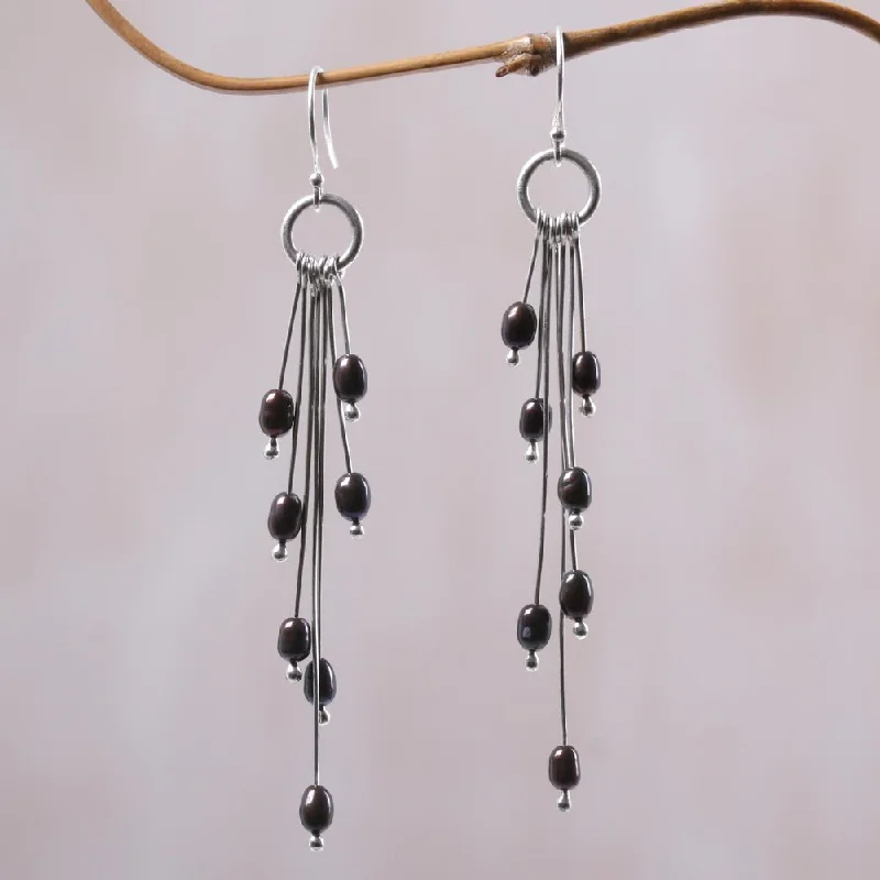 Jade vein earrings-Handmade Sterling Silver 'Mystical Monsoon' Cultured Pearl Earrings (5 mm) (Indonesia) - 3.1L* 0.4W