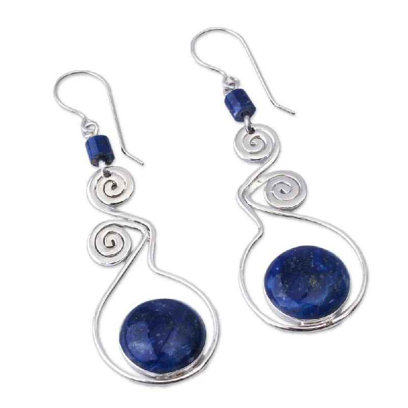 Ash sprig earrings-Handmade Sterling Silver Pendulum of Time Lapis Lazuli Earrings (Peru)