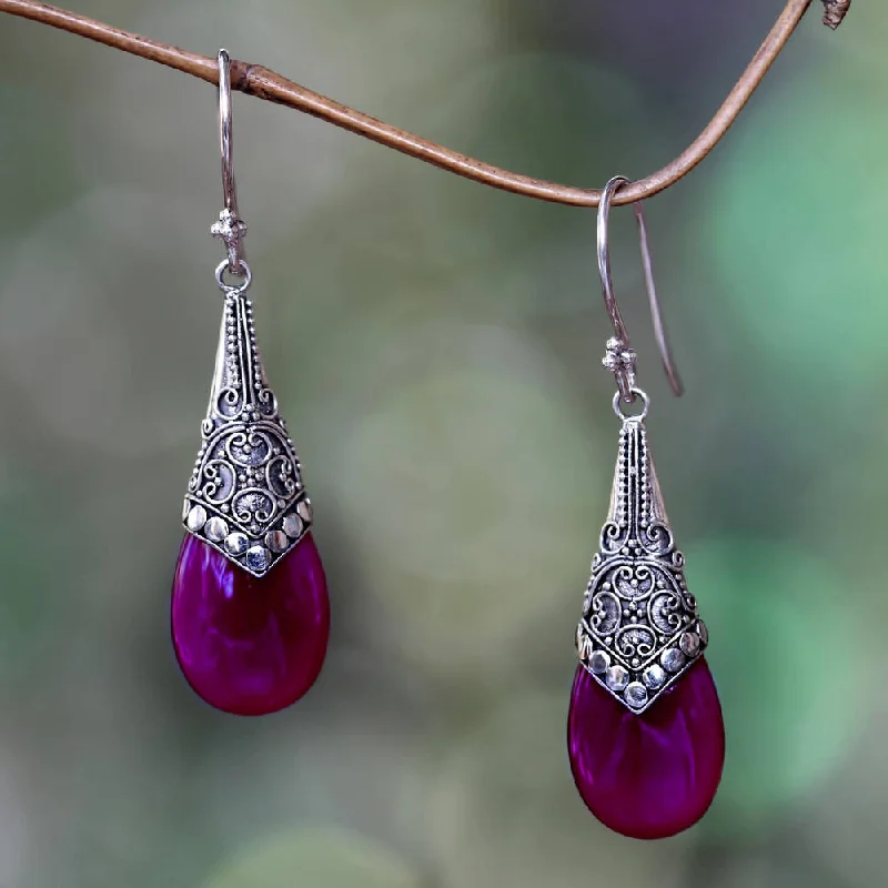 Tulip cluster earrings-Handmade Sterling Silver 'Puncak Jaya in Pink' Chalcedony Earrings (Indonesia) - 1.9*0.5