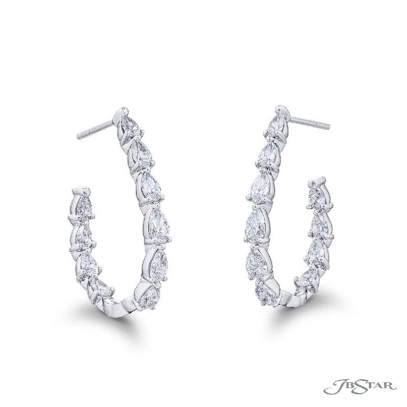 Spiral tendril earrings-JB Star Pear Large Hoop Diamond Earrings in Platinum (2.50ctw)