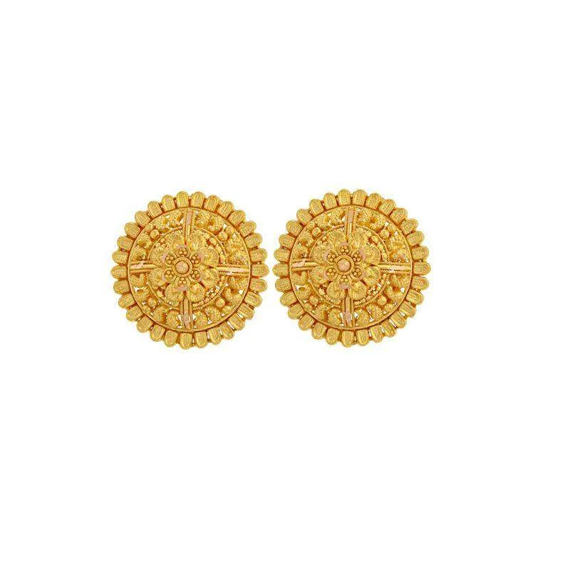 Faded patina earrings-Large Floral stud earrings in 22k Gold