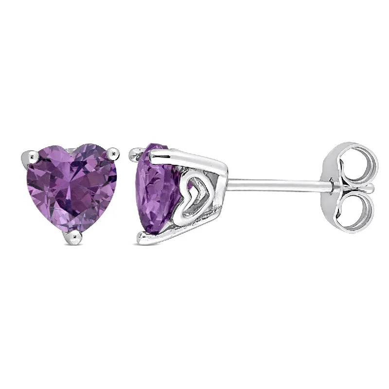 Vortex twist earrings-Miadora 2 3/8ct TGW Heart Shape Simulated Alexandrite Stud Earrings Sterling Silver