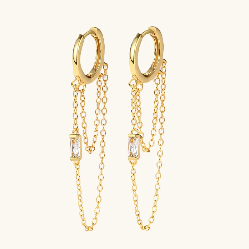 Wave ridge earrings-Huggie Hoop Chain Drop Earrings