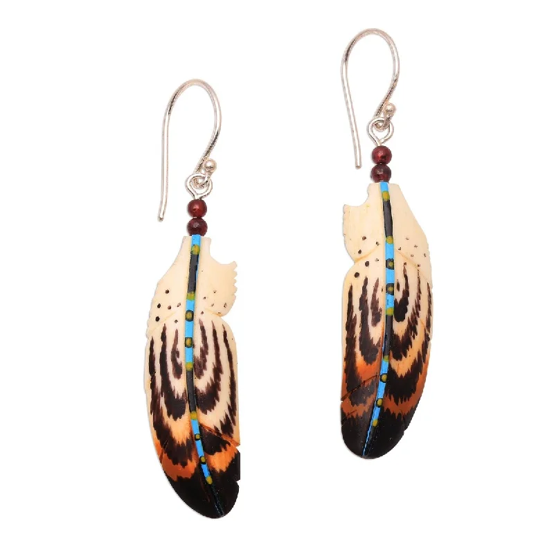 Tribal mark earrings-NOVICA Antique Feathers, Bone and amethyst dangle earrings - 2.2*0.4