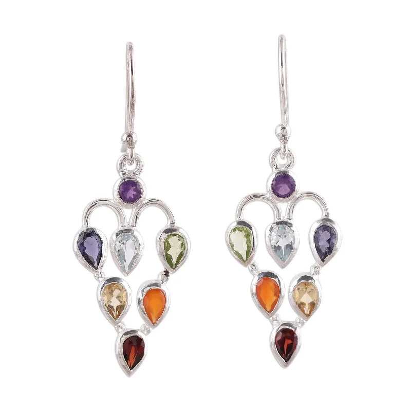 Lily bud earrings-NOVICA Chakra Sparkle, Multi-gemstone dangle earrings - 1.6*0.6