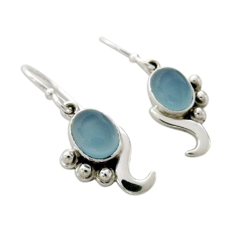 Fossil fragment earrings-NOVICA Handmade Harmony Gray Blue Chalcedoney Swirling Dangle Earrings (India)