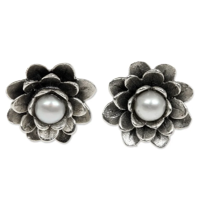 Gleam druzy earrings-NOVICA Handmade Lotus Freshwater Pearl with Flower Earrings (Indonesia) - 0.5*0.5