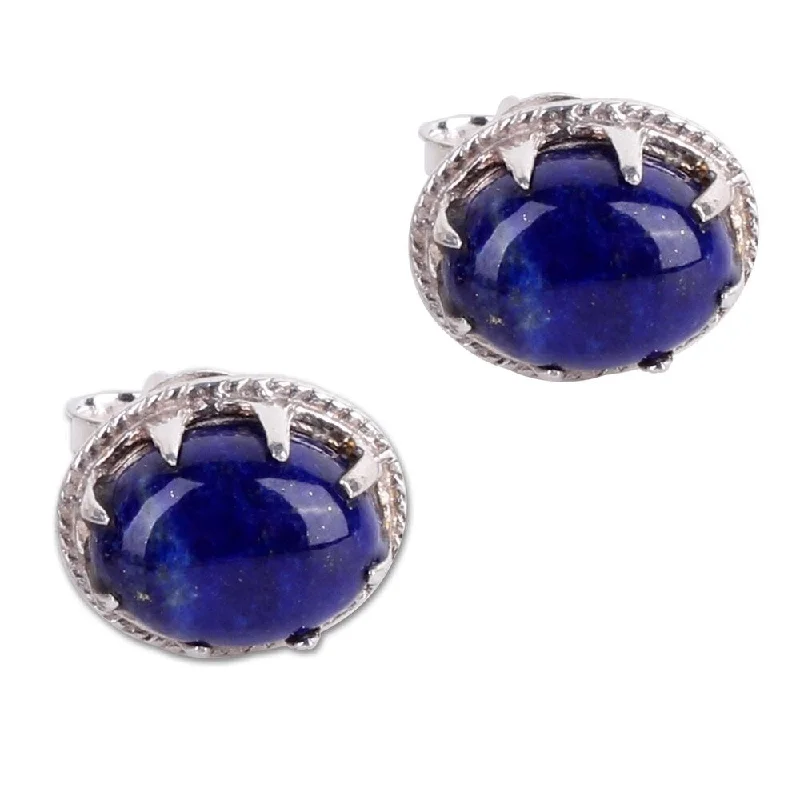 Brass cast earrings-NOVICA Handmade Morning Mystery Silver Lapis Lazuli Earrings (India) - 0.4*0.3