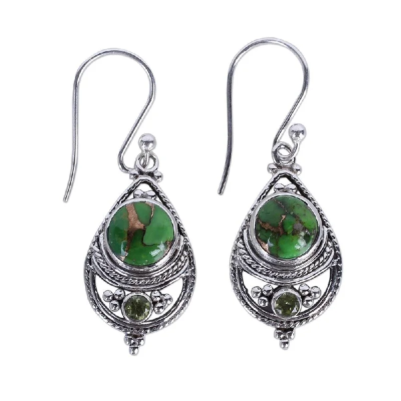 Delicate swirl earrings-NOVICA Handmade Sterling Silver Green Elegance Peridot Turquoise Earrings (India) - 1.6*0.5