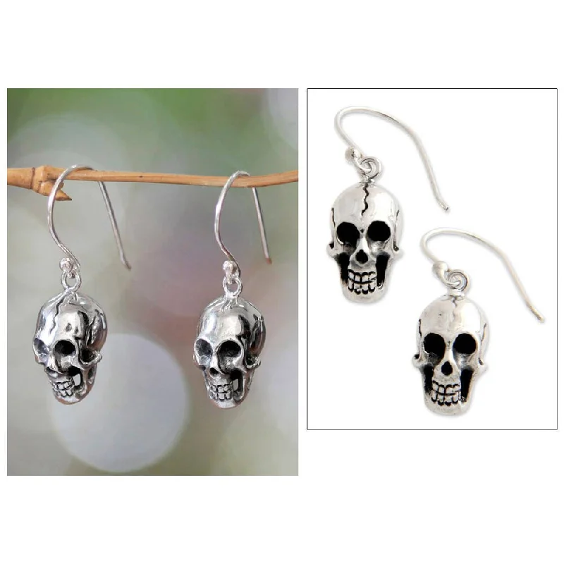 Birch grain earrings-NOVICA Handmade Sterling Silver 'Immortal Skull' Earrings (Indonesia)