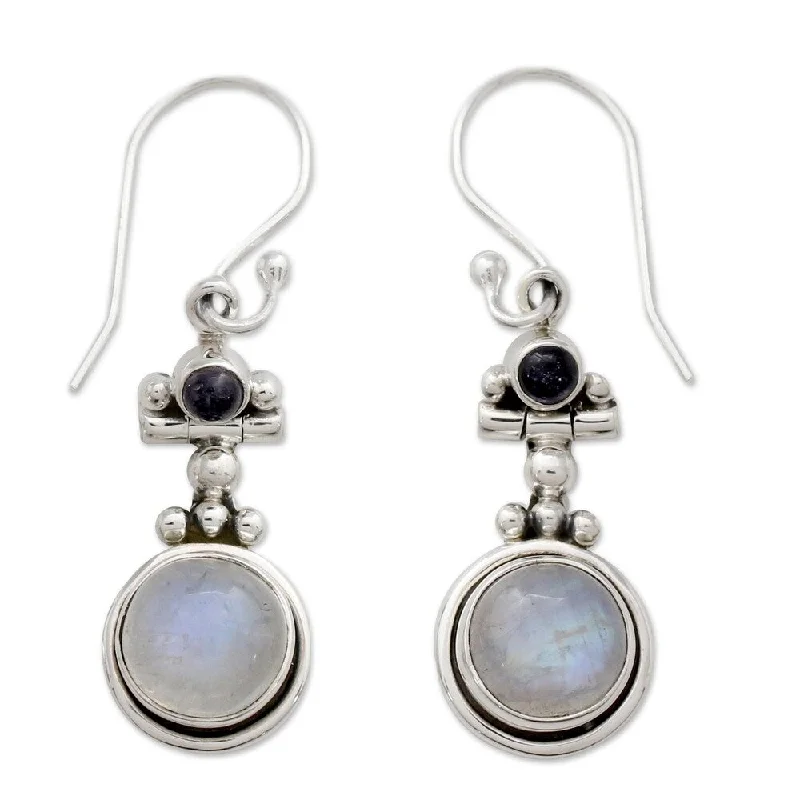 Milky haze earrings-NOVICA Handmade Sterling Silver Misty Moon Moonstone Lolite Earrings (India)