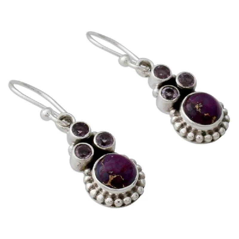 Moor grass earrings-NOVICA Handmade Sterling Silver 'Petite Flowers' Amethyst Turquoise Earrings (India) - 1.4*0.4