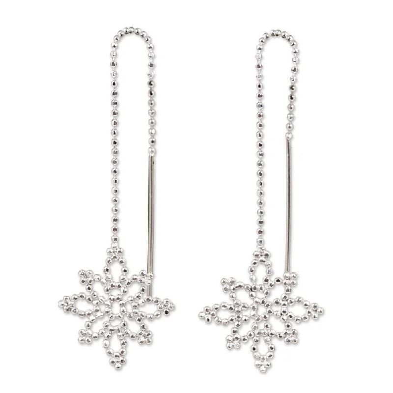 Milky haze earrings-NOVICA Handmade Sterling Silver Silver Snowflakes Earrings (Thailand) - 1.7L*0.6W