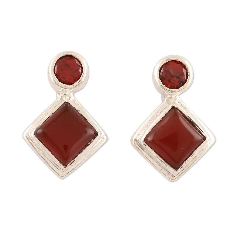 Paired gemstone earrings-NOVICA Harmony in Red, Carnelian and garnet drop earrings - 0.6L*0.4w