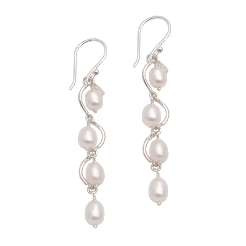 Daisy flower earrings-NOVICA Heavenly Trail, Cultured pearl dangle earrings - 2.5*0.3