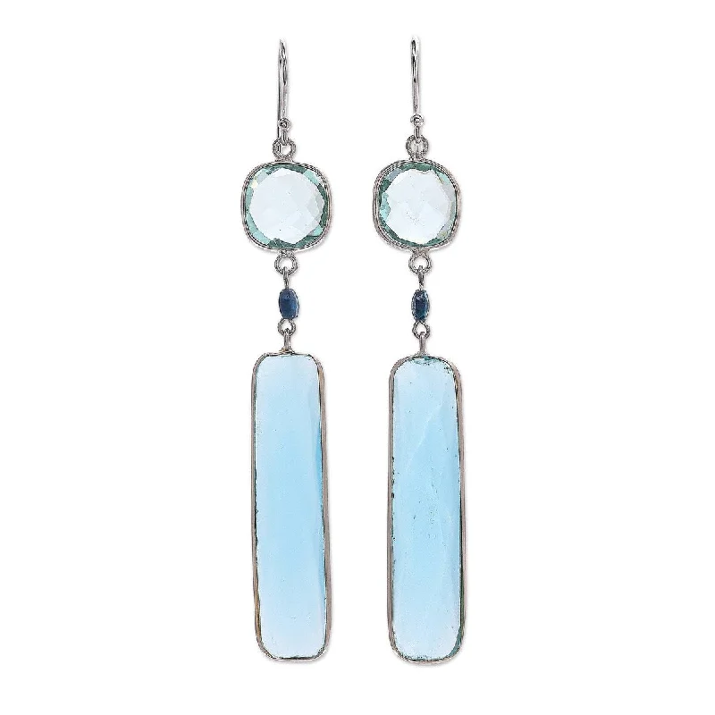 Scuffed edge earrings-NOVICA Ice Queen, Rhodium-plated chalcedony and chrysocolla dangle earrings - 3.3*0.5