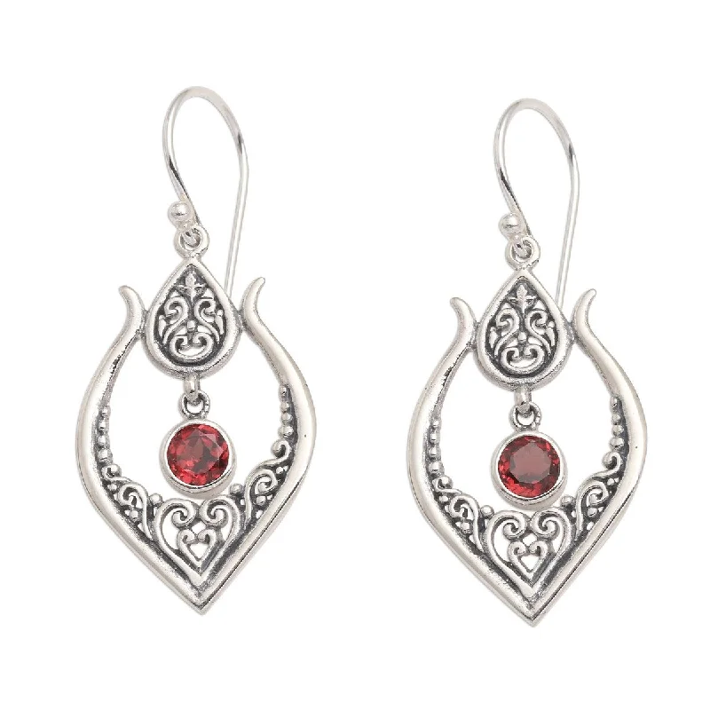 Fir sprig earrings-NOVICA Red Flash, Garnet dangle earrings - 1.8*0.8