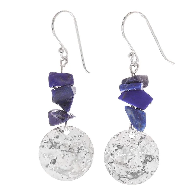 Turning gem earrings-NOVICA Shining Moon in Blue, Lapis lazuli dangle earrings - 1.8*0.6