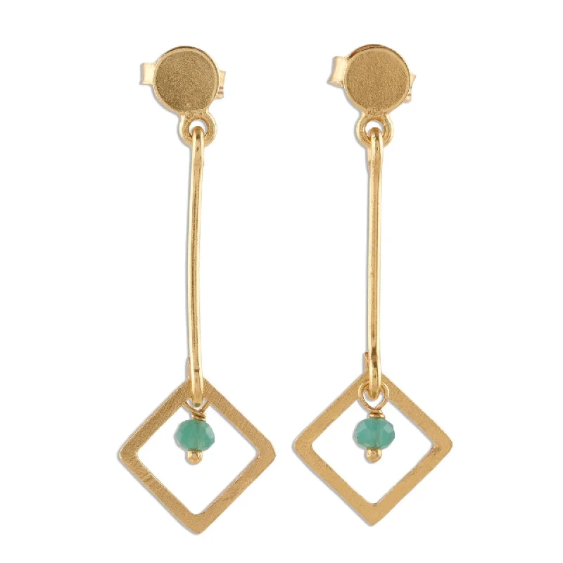 Speckled finish earrings-NOVICA Square Dazzle, Gold plated chalcedony dangle earrings - 1.4*0.4