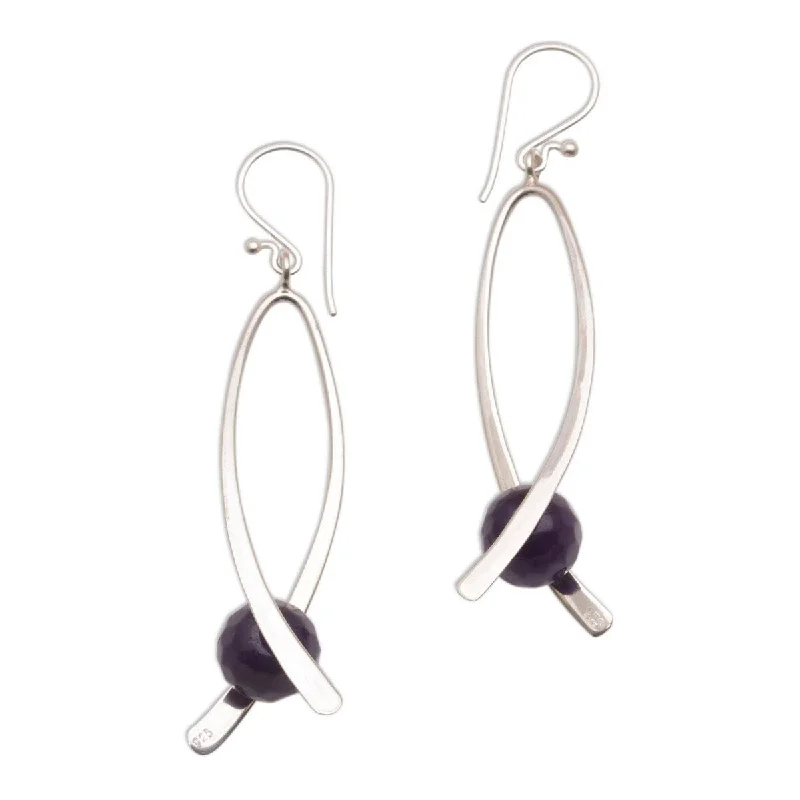 Snap hinge earrings-NOVICA Stellar Cradles, Amethyst dangle earrings - 0.6