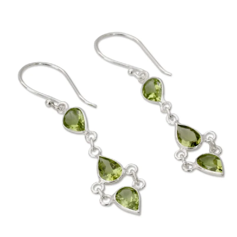 Tribal mark earrings-NOVICA Sterling Silver 'Mystic Wonder' Peridot Earrings - 2L*0.4W