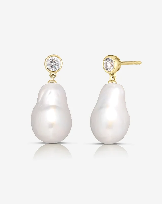 Rune mark earrings-Organic Pearl + Diamond Earrings