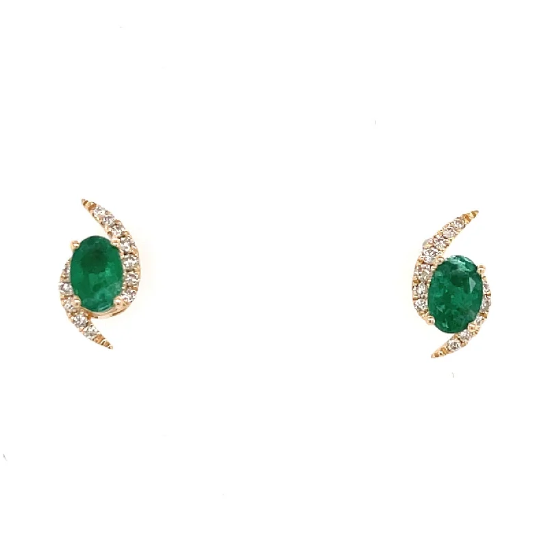 Scallop pearl earrings-Bremer Jewelry Oval Emerald and Diamond Solitaire/Stud Earrings in 14K Yellow Gold (1.03ctw)