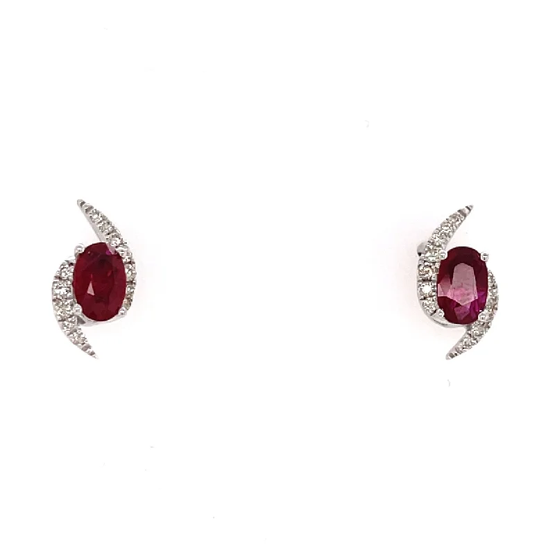 Nebula shine earrings-Bremer Jewelry Oval Ruby and Diamond Solitaire/Stud Earrings in 14K White Gold (1.03ctw)