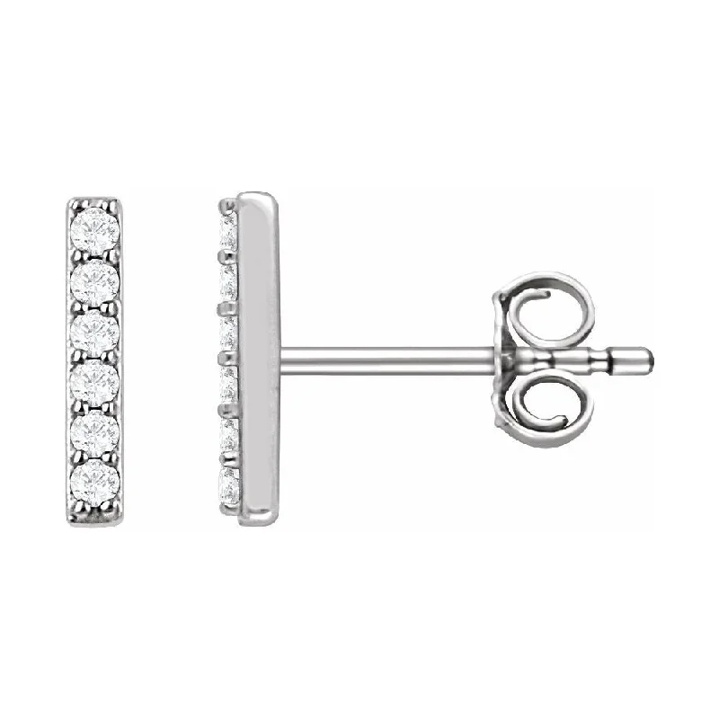 Tiered stack earrings-Platinum 1/10 CTW Diamond Bar Earring for Women